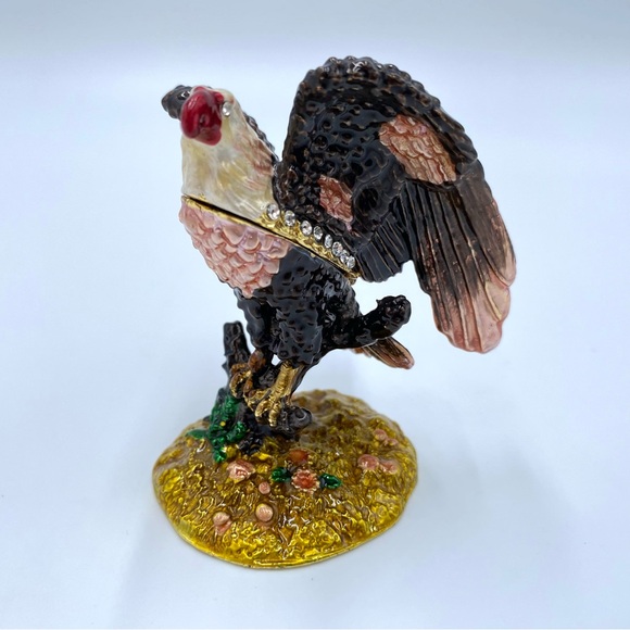 Bald Eagle Enameled Bejeweled Shiny Metal Hinged Trinket Box Magnetic Closure - Picture 3 of 9